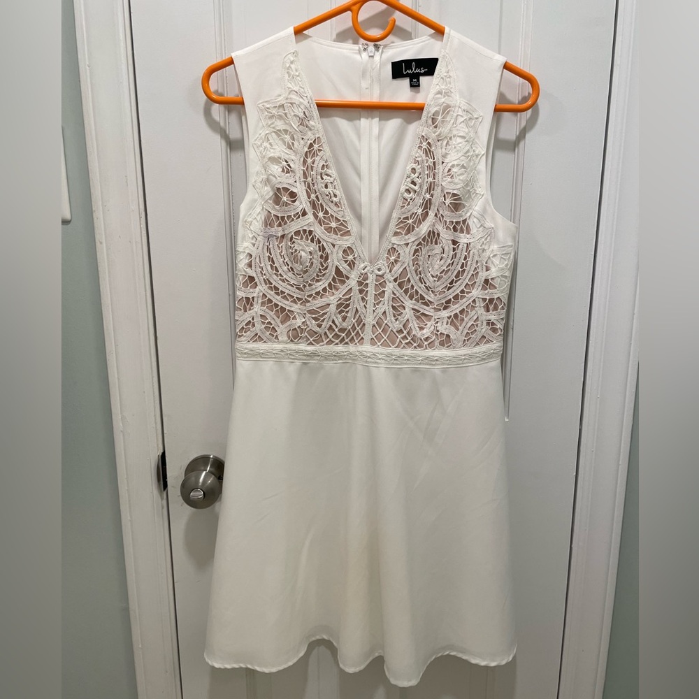 Lulu's White Lace Backless Dress